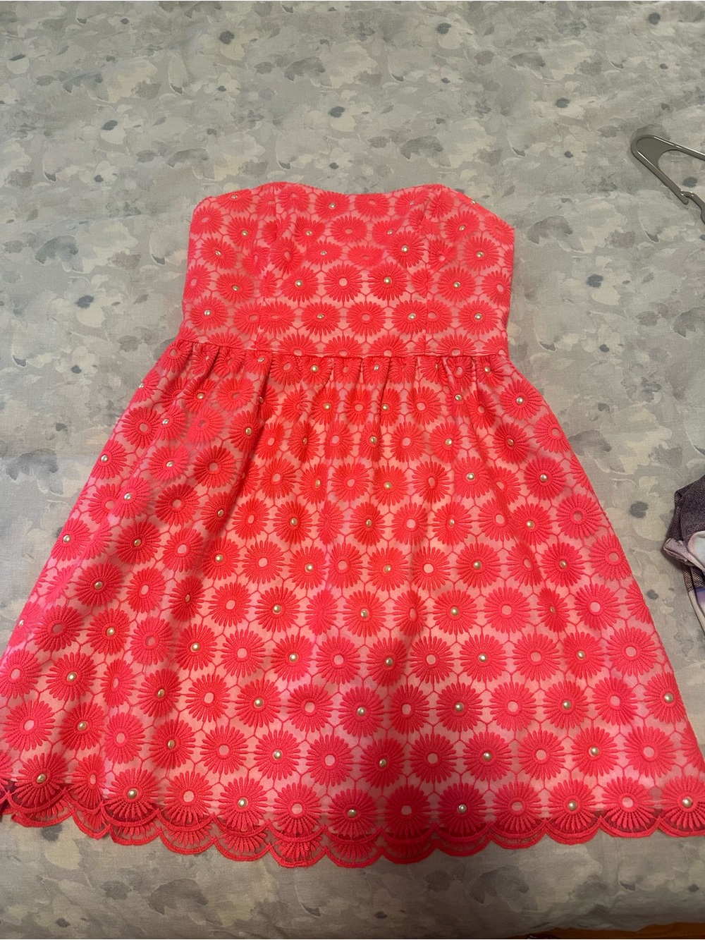 Strapless Pink Floral Eyelet Dress